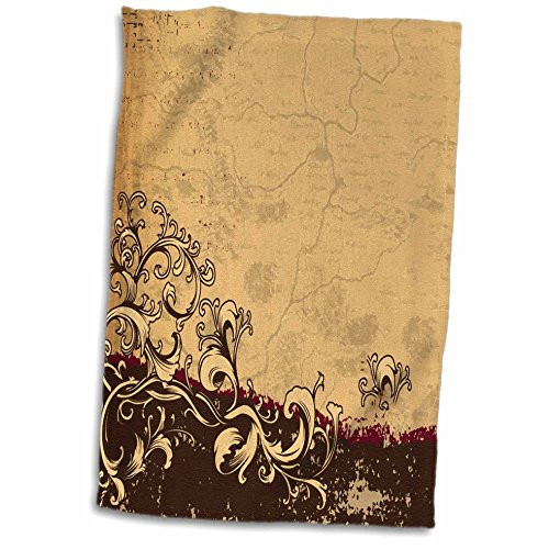 3D Rose Burgundy and Tan Cracked Grunge Background with A Flourish Hand/Sports Towel, 15 x 22