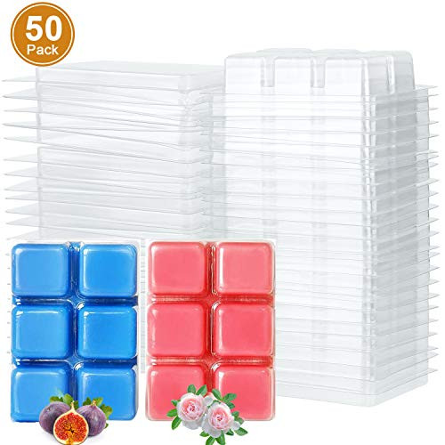 Tobeape Wax Melt Molds, 6 Cavity Clear Plastic Wax Melt Clamshells Cube Tray for Candle-Making & Soap - 50 Packs