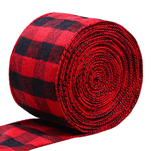 URATOT Red and Black Plaid Burlap Ribbon Christmas Wired Ribbon Wrapping Ribbon for Christmas Crafts Decoration, Floral Bows Craft 236 by 2.48 Inches URATOT Red and Black Plaid Burlap Ribbon Christmas Wired Ribbon Wrapping Ribbon for Christmas Crafts Decoration, Floral Bows Craft 236 by 2.48 Inches