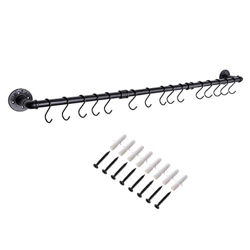Sumnacon 47.4 Inch Industrial Pipe Pan Pot Rack - Rustic Iron Rail Kitchen Utensil Pot Pan Lid Organizer with Screws, Wall Mounted Metal Cookware Holder with 15 S-Hooks, Black