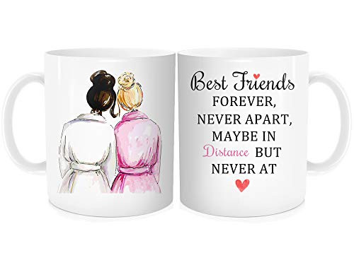 Funny Coffee Mug Tea Cup For Women - Best Friends Forever Never Apart, Maybe In Distance But Never In Heart - Brown and Blond Hair Color, Friend Friendship For Her Bestie, White Ceramic 11 OZ Funny Coffee Mug Tea Cup For Women - Best Friends Forever Never Apart, Maybe In Distance But Never In Heart - Brown and Blond Hair Color, Friend Friendship For Her Bestie, White Ceramic 11 OZ