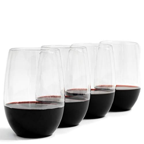 Unbreakable Stemless Plastic Wine Glasses-16 oz Clear Shatterproof Glassware-Set of 4-100% Tritan Drinking Glasses- Perfect Wine Tumblers for Indoor or Outdoor Use-Dishwasher Safe