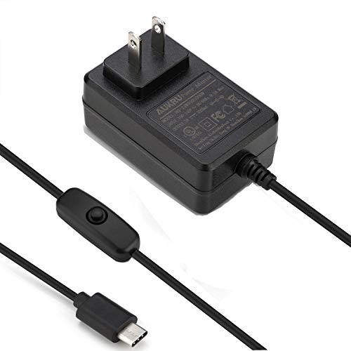 Aukru Raspberry Pi 4 Power Supply 5V 3A USB C/Type C Charger with ON/Off Switch Button for Raspberry Pi 4 