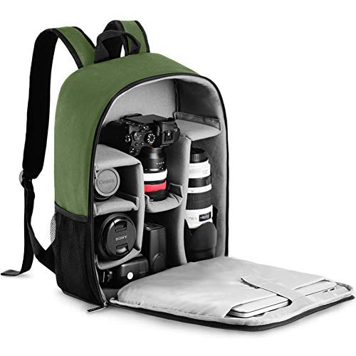 CADeN Camera Backpack Bag with Laptop Compartment 15.6" for DSLR/SLR Mirrorless Camera Waterproof, Camera Case Compatible for Sony Canon Nikon Camera and Lens Tripod Accessories Green