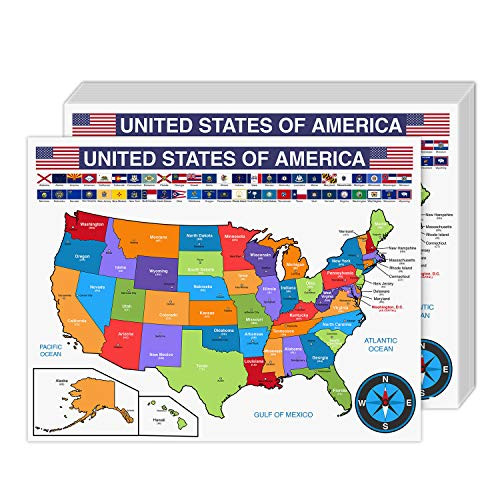 United States Educational Map with State Flags  Geography Map for Classrooms and Libraries | Great for Kids, Students and Teachers | 80lb Cardstock (216gsm) | 8.5 x 11 | 10 per Pack