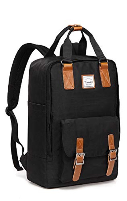 School Backpack for Men and Women,VASCHY Unisex Vintage Water Resistant Casual Daypack Rucksack Bookbag for College Fits 15inch Laptop Black