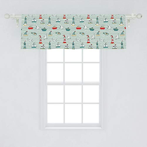 Ambesonne Lighthouse Window Valance, Seagulls Lighthouses Message Bottles Steamboats Sailboats Wavy Pattern Nautical, Curtain Valance for Kitchen Bedroom Decor with Rod Pocket, 54" X 18", Teal Red Ambesonne Lighthouse Window Valance, Seagulls Lighthouses Message Bottles Steamboats Sailboats Wavy Pattern Nautical, Curtain Valance for Kitchen Bedroom Decor with Rod Pocket, 54" X 18", Teal Red