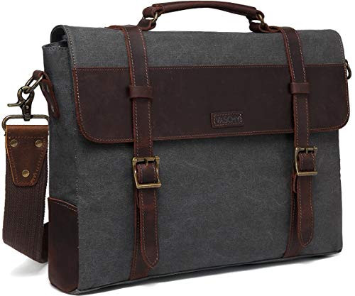 Laptop Messenger Bag for Men,Vintage Canvas Leather Canvas Satchel Shoulder Bag Business Briefcase
