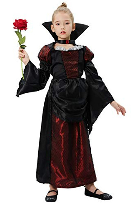 B Bascolor Vampire Costume for Girls Kids Halloween Costume Vampire Princess Dress Up Halloween Party Pretend Role Play (11-12 Years)
