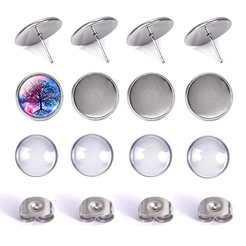 DROLE 150Pcs Stainless Steel Cup Post Earrings Kit-50Pcs 12mm Cabochon Earring Setting 50Pcs Glass Cabochons with 50Pcs Ear Stud Back for Jewelry Making DIY Earring Findings DROLE 150Pcs Stainless Steel Cup Post Earrings Kit-50Pcs 12mm Cabochon Earring Setting 50Pcs Glass Cabochons with 50Pcs Ear Stud Back for Jewelry Making DIY Earring Findings