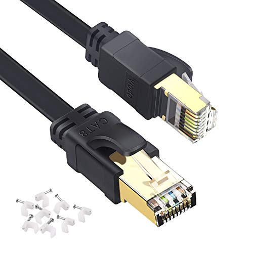 CAT8 Flat Ethernet Cable 10FT, Viodo Flat Cat8 Network LAN Cable Cords,40Gbps 2000Mhz High Speed Gigabit Internet Cable with Rj45 Connectors for Computer,Laptop,Router,Gaming,Switch Box,Modem