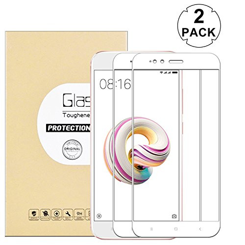 KTTWO Xiaomi MI A1 Screen Protector Glass, (2PACK) Full Screen Coverage Anti-Scratch Bubble-Free Tempered Glass Screen Protector with Full Glue for Xiaomi MI A1/MI 5X (White)