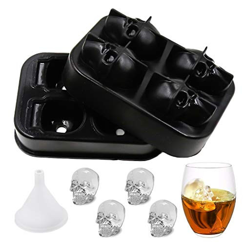 Vonty 3D Skull Ice Cube Mold Tray Silicone Skull Ice Maker with Funnel for Whiskey, Cocktails, Beer Vonty 3D Skull Ice Cube Mold Tray Silicone Skull Ice Maker with Funnel for Whiskey, Cocktails, Beer