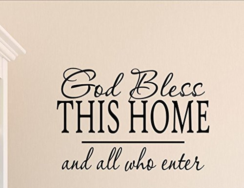 Vinyl Quote Me God Bless This Home and All who Enter Vinyl Wall Saying Quote Words Decal