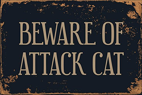 StickerPirate Beware of Attack Cat 8 x 12 Vintage Aluminum Retro Metal Sign VS459