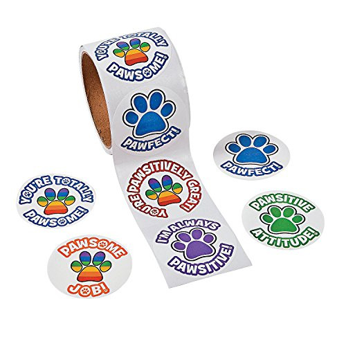 Paw Print Stickers - 100 Stickers Per Roll, Shrink-wrapped - 2 1/4"