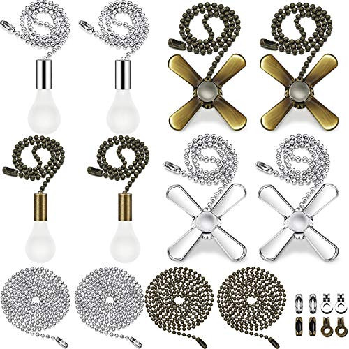 Ceiling Fan Pull Chains, Beaded Ball Light Bulb, Ceiling Fan Pull Chain and Fan Cord Pull Chain Extensions with Connector, Bronze and Silver(20 Pieces)