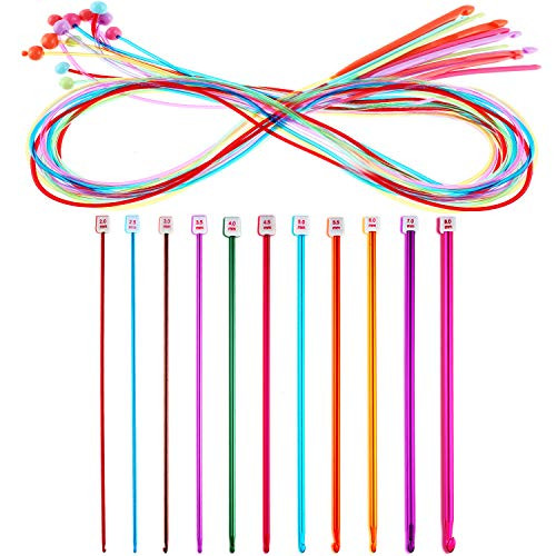 23 Pieces Tunisian Crochet Hook Set Include Plastic Cable Afghan Crochet Hook and Multicolor Tunisian Afghan Aluminum Knitting Needles for Weaving Tools