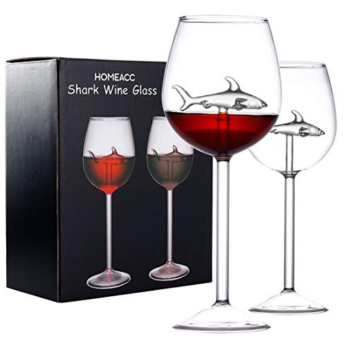 Shark Wine Glasses Set of 2,Great Gift for Wine Tasting Birthday Anniversary Wedding,10 Ounce Shark Wine Glass Goblets for Shark Week Gifts