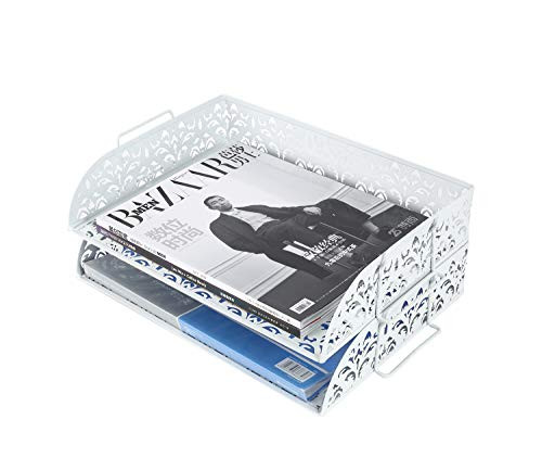 Superbpag Stackable Office Desk Supplies Organizer 2 Tier Desktop File Document Paper Letter Tray Holder Organizer, White