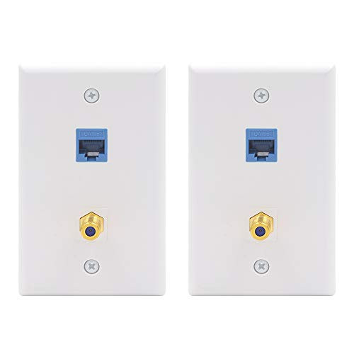 VCE 2-Pack 2 Port Cat6 Keystone Jack Coupler and Gold-Plated RG6 Keystone Insert Wall Plate