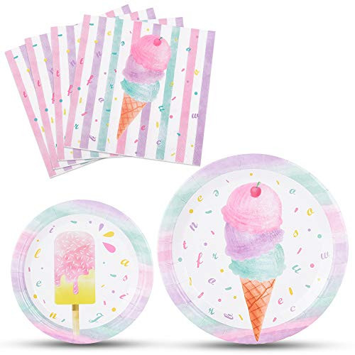 WERNNSAI Ice Cream Plates and Napkins - Ice Cream and Popsicle Theme Party Supplies for Girls Birthday Disposable Tableware Dessert Plates Luncheon Napkins Serves 16 Guests 48PCS WERNNSAI Ice Cream Plates and Napkins - Ice Cream and Popsicle Theme Party Supplies for Girls Birthday Disposable Tableware Dessert Plates Luncheon Napkins Serves 16 Guests 48PCS