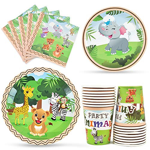 WERNNSAI Jungle Safari Theme Party Supplies - Zoo Animals Party Tableware for Kids Birthday Baby Shower Disposable Dinner Dessert Plates Cups Luncheon Napkin Serves 16 Guests 64 PCS WERNNSAI Jungle Safari Theme Party Supplies - Zoo Animals Party Tableware for Kids Birthday Baby Shower Disposable Dinner Dessert Plates Cups Luncheon Napkin Serves 16 Guests 64 PCS