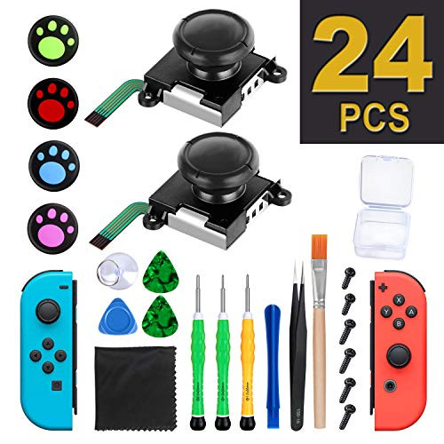 Joycon Joystick Replacement, Nintendo Switch Joy Con Grip Accessories, 3D Replacement Joystick,(24Pcs) -Include 2 Pack Switch Analog Thumb Stick,Tri-Wing,Cross Screwdriver,Pry Tools,4 Thumbstick Caps