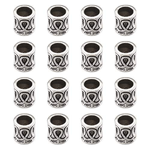 Fashewelry 50Pcs Antique Silver Large Hole Column Spacer Beads 7x6.5mm Tibetan Metal European Charm Beads for Jewelry Making Hole: 4.5mm