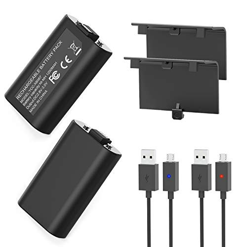 Airmate Xbox One Controller Battery Pack, 2 Pack 1200mAh Rechargeable Batteries Xbox One Play and Charge Kit with Cover and 5FT Micro USB Charging Cable for Xbox One/One S/One X