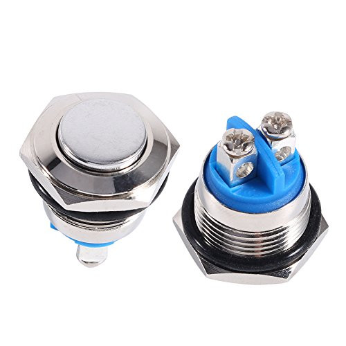 Qiilu Momentary Metal Push Button Switch 12V 16mm Waterproof ON OFF Horn Switch Silver