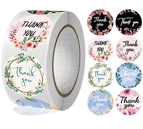 YKHENGTU Thank You Stickers of 500, 8 Designs,1 Inch | Thank You Sticker Roll for Business Packaging |Thank You Stickers for Bubble Mailers,Envelopes& Bags