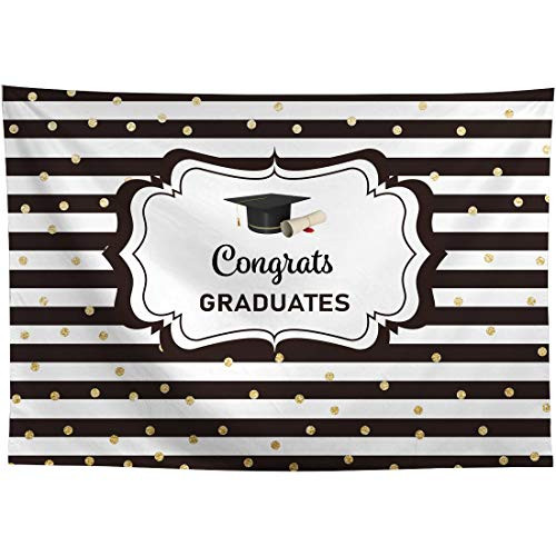 Black White Congrats Grad Party Circle Backdrop