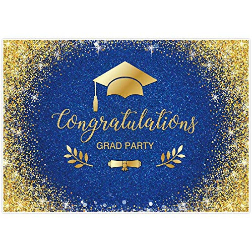 Allenjoy Gold and Royal Blue Congrats Grad Backdrop Class of 2020 Academic Cap Diploma Congratulations Celebration Prom Party Decor Banner 7x5ft Glitter Photoshoot Pictures Background Photo Booth Prop