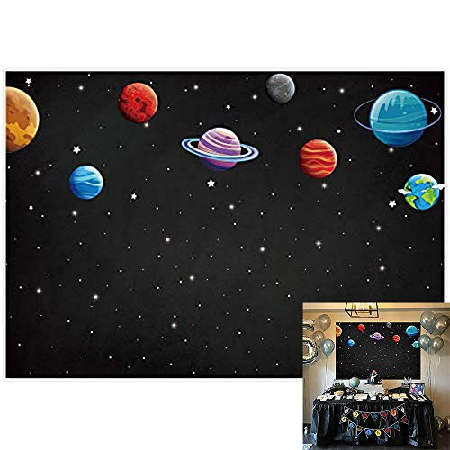 Allenjoy Outer Space Starry Sky Backdrop for Boy Kids Universe Planet Galaxy Birthday Baby Shower Party Cake Table Decoration Banner Rocket Astronaut 7x5ft Photoshoot Background Photo Booth Props