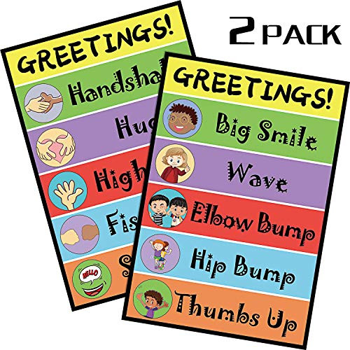 2 Pieces Greetings Poster Classroom Decorations Pediatrician Doctors Office Educational Poster Laminated Teacher Preschool Supplies for Kindergarten, Elementary, 14 x 20 Inch