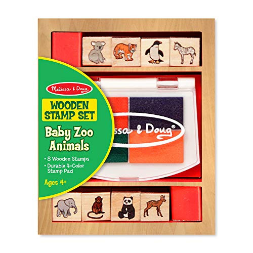 Melissa & Doug Baby Zoo Animals Wooden Stamp Set: 8 Stamps and 4-Color Stamp Pad