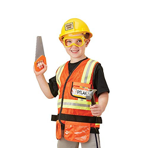 Melissa & Doug Construction Worker Role-Play Costume Set, Pretend Play, Fabrics, Machine-Washable, 17.5 H x 24 W x 1.75 L