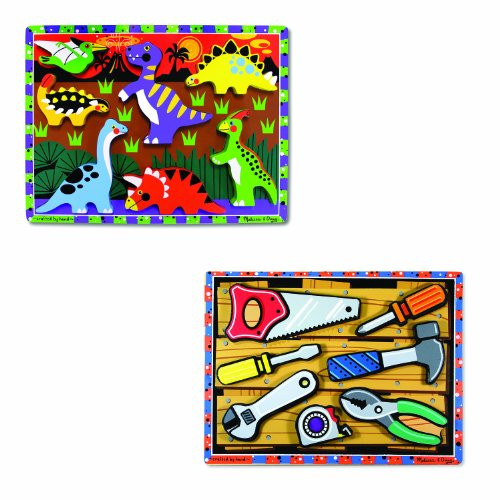 Melissa & Doug Wooden Chunky Puzzles Set - Tools and Dinosaurs