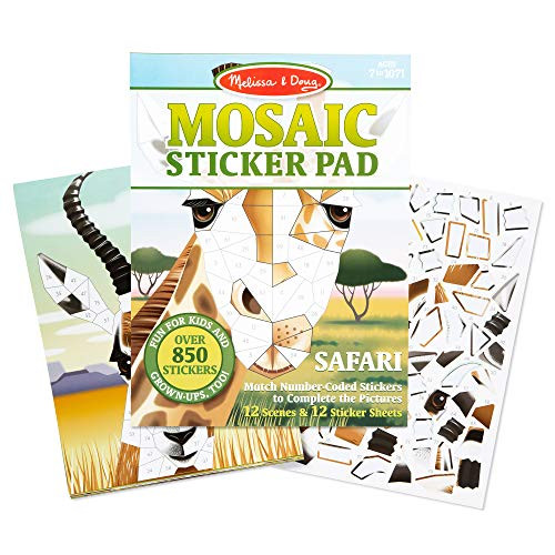Melissa & Doug Mosaic Sticker Pad Safari Animals (12 Color Scenes to Complete with 850+ Stickers)