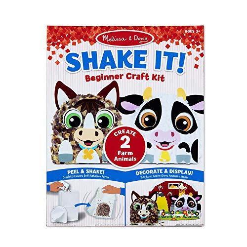 Melissa & Doug Shake It! Farm Animals Beginner Craft Kit - Confetti-Covered Cow and Horse (4 x 1.5 Each)