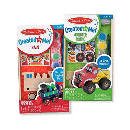 Melissa & Doug Created by Me! Paint & Decorate Your Own Wooden Vehicles Craft Kit for Kids 2 Pack  Monster Truck, Train