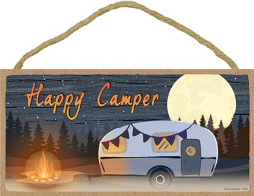 SJT ENTERPRISES, INC. Happy Camper - Campfire Next to Camper - Moon Sky Camper/Camping/RV 5" x 10" MDF Wood Plaque with Twine (SJT13704) SJT ENTERPRISES, INC. Happy Camper - Campfire Next to Camper - Moon Sky Camper/Camping/RV 5" x 10" MDF Wood Plaque with Twine (SJT13704)