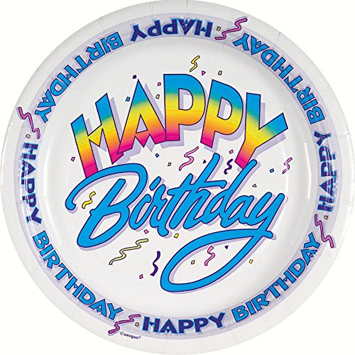 Retro Rainbow Birthday Paper Cake Plates, 8ct