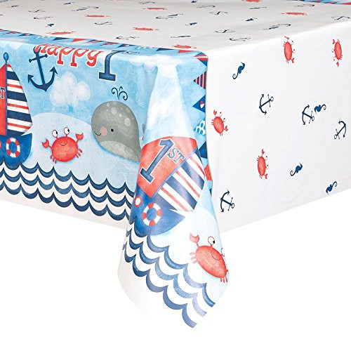 Nautical Boys 1st Birthday Plastic Tablecloth, 84" x 54"
