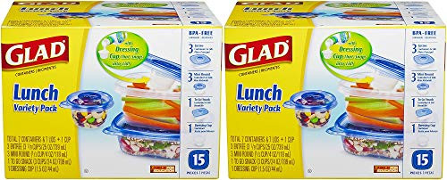 Glad Food Storage Containers, Lunch Variety Pack, 15 Count (Pack of 2 Sets)