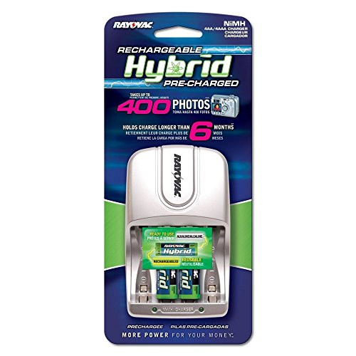 Rayovac Rechargeable Hybrid Charger, 4-position AA/AAA Hybrid Battery Charger With 2 AA Hybrid Batteries