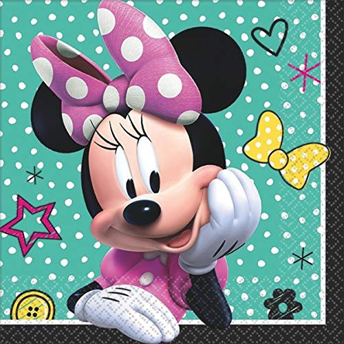 Disney Minnie Beverage Napkins Birthday Party Tableware (16 Pack), Multi Color, 5" x 5".
