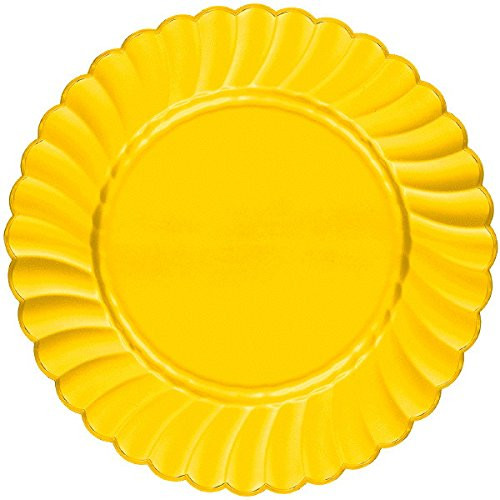 Amscan 10 1/4" Scallop Premium Plates Party Supplies, Yellow