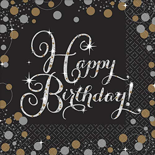 Amscan Sparkling Celebration Happy Birthday 5" X 5" Beverage Napkins (16)